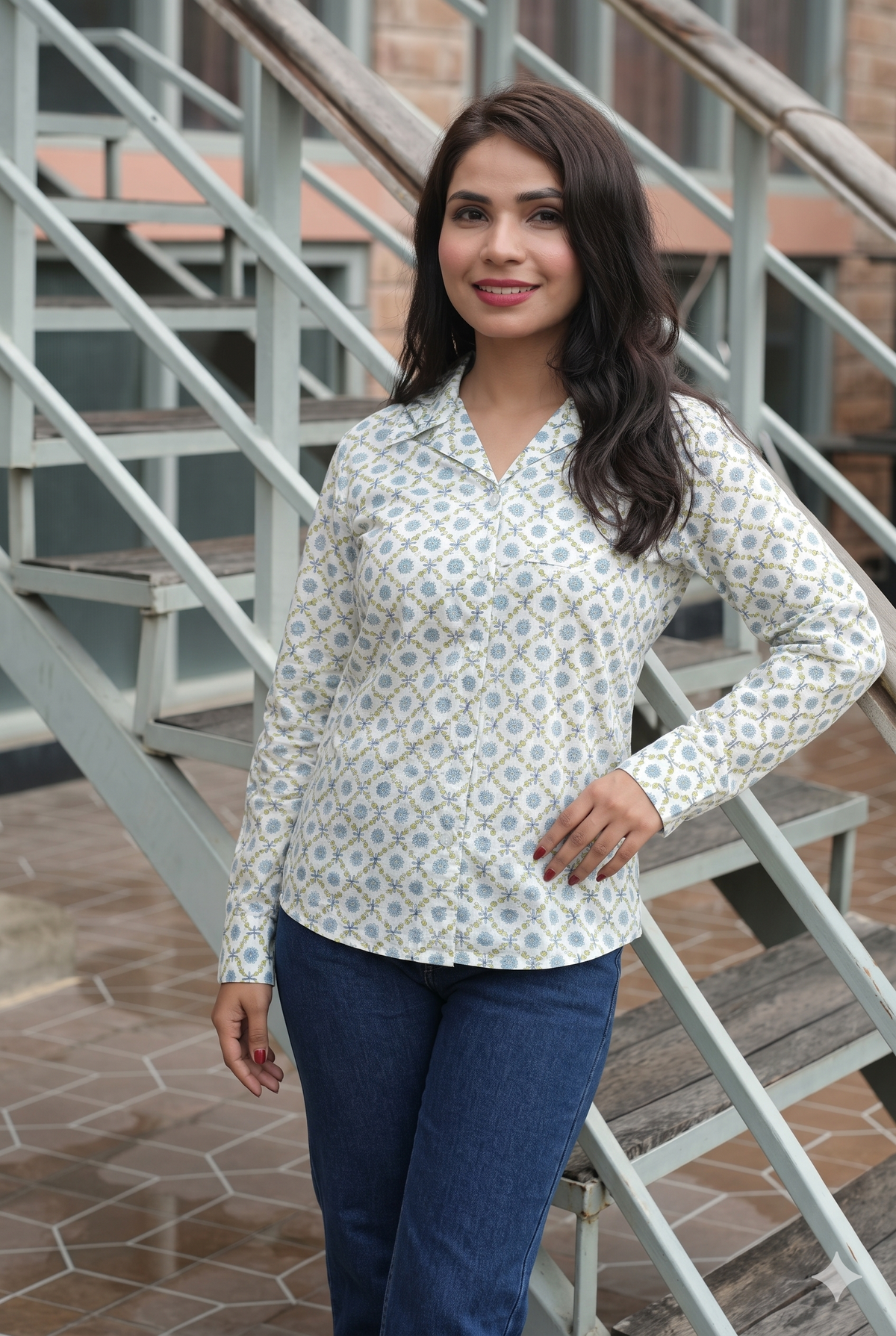 Floral Handblock Print Handloom Cotton Shirt