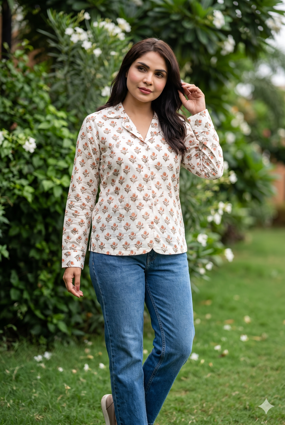 Rust Floral Handblock Print Handloom Cotton Shirt