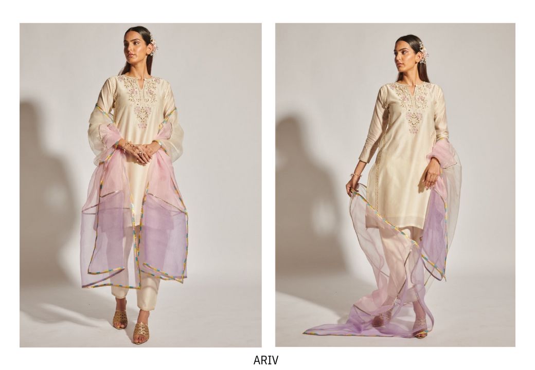 Ivory Blush Chanderi Silk Kurta Set with Organza Dupatta | Satvik Style