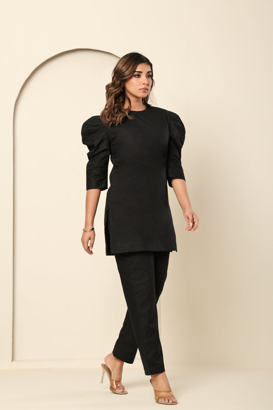Black Bishop Sleeve Co-Ord Set – Statement Style in Sustainable Linen