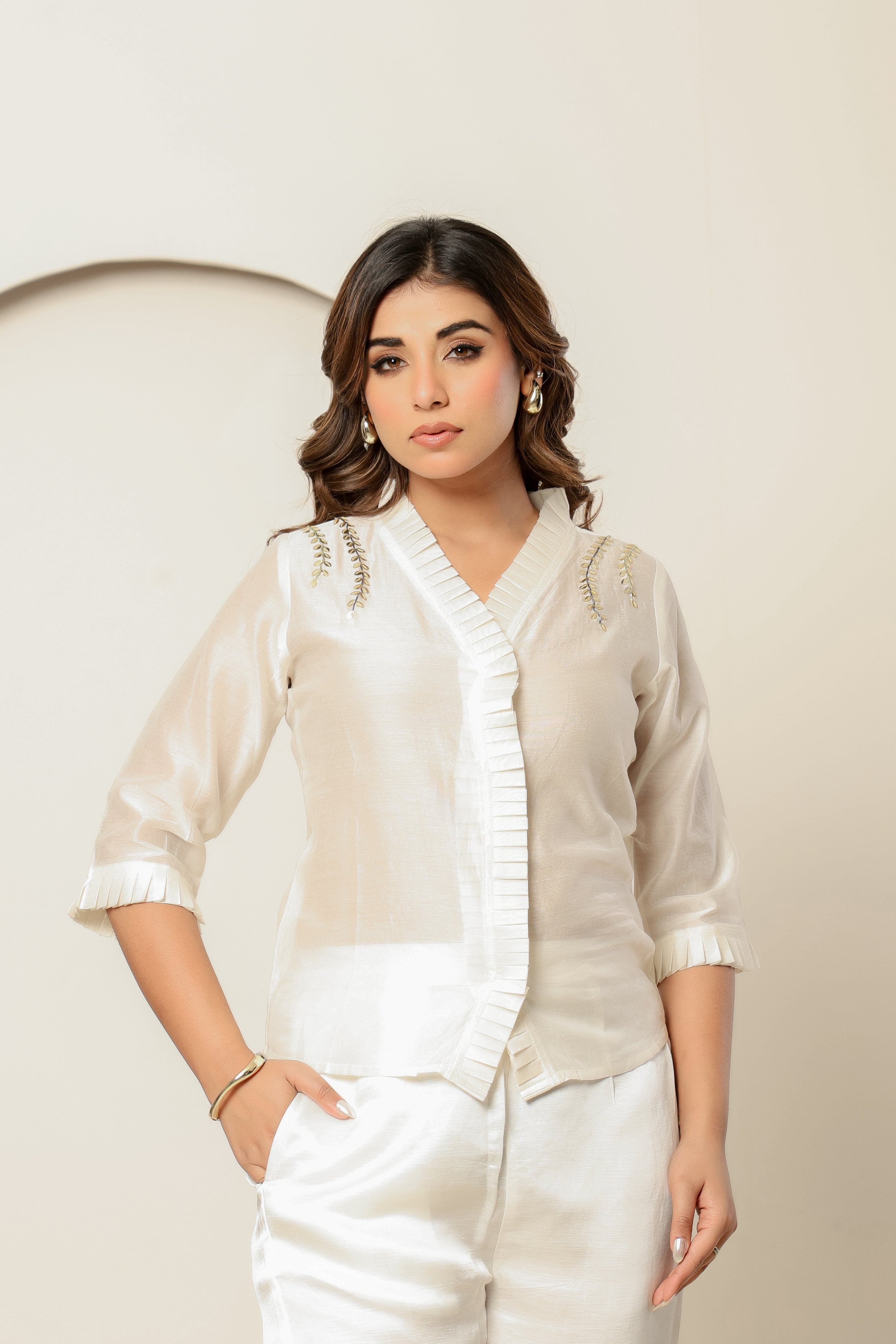 Embellished Ivory Chanderi Silk top