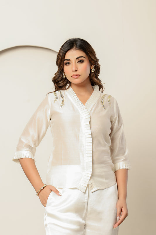 Embellished Ivory Grace Chanderi Silk top