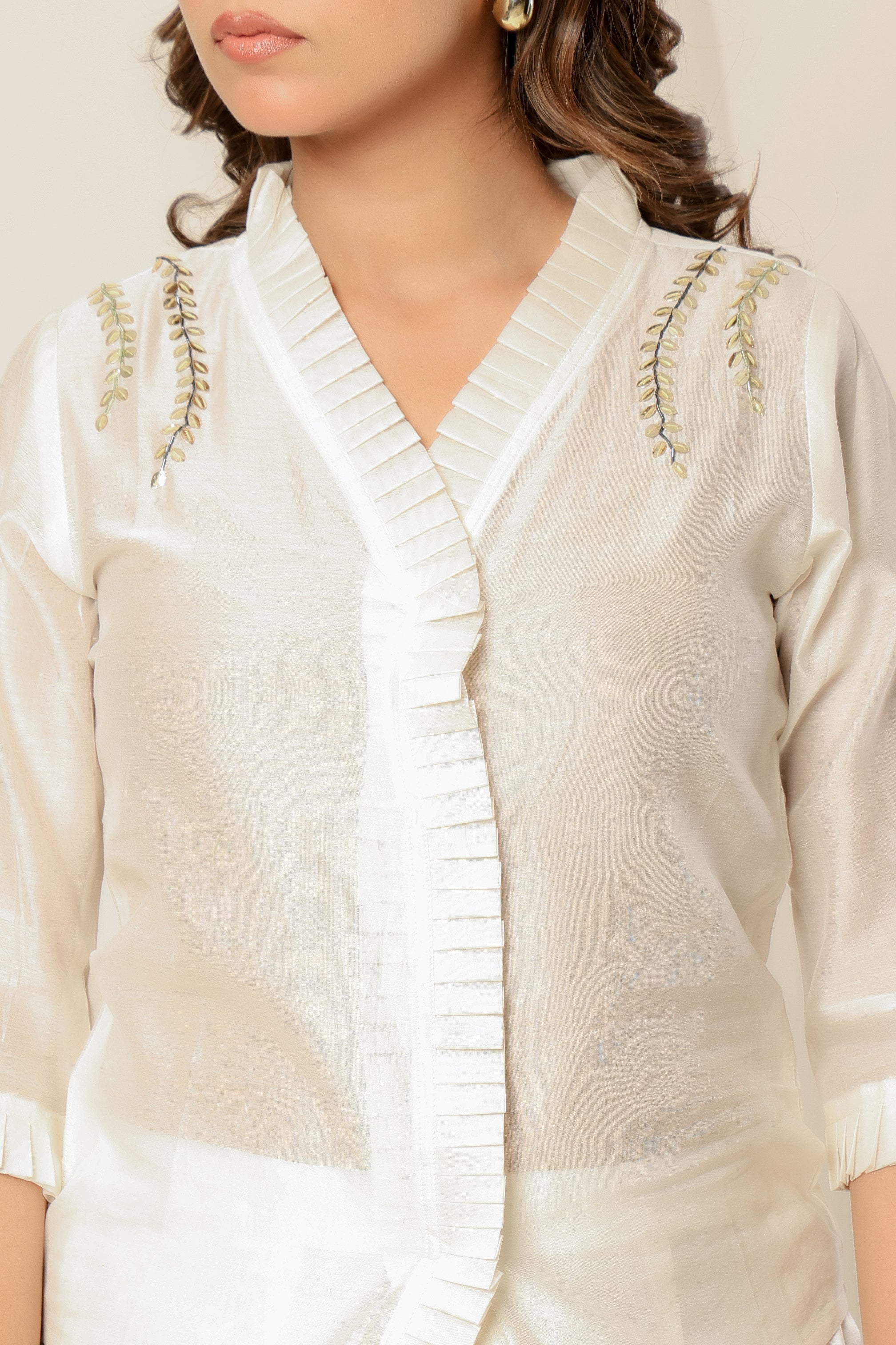 Embellished Ivory Chanderi Silk top
