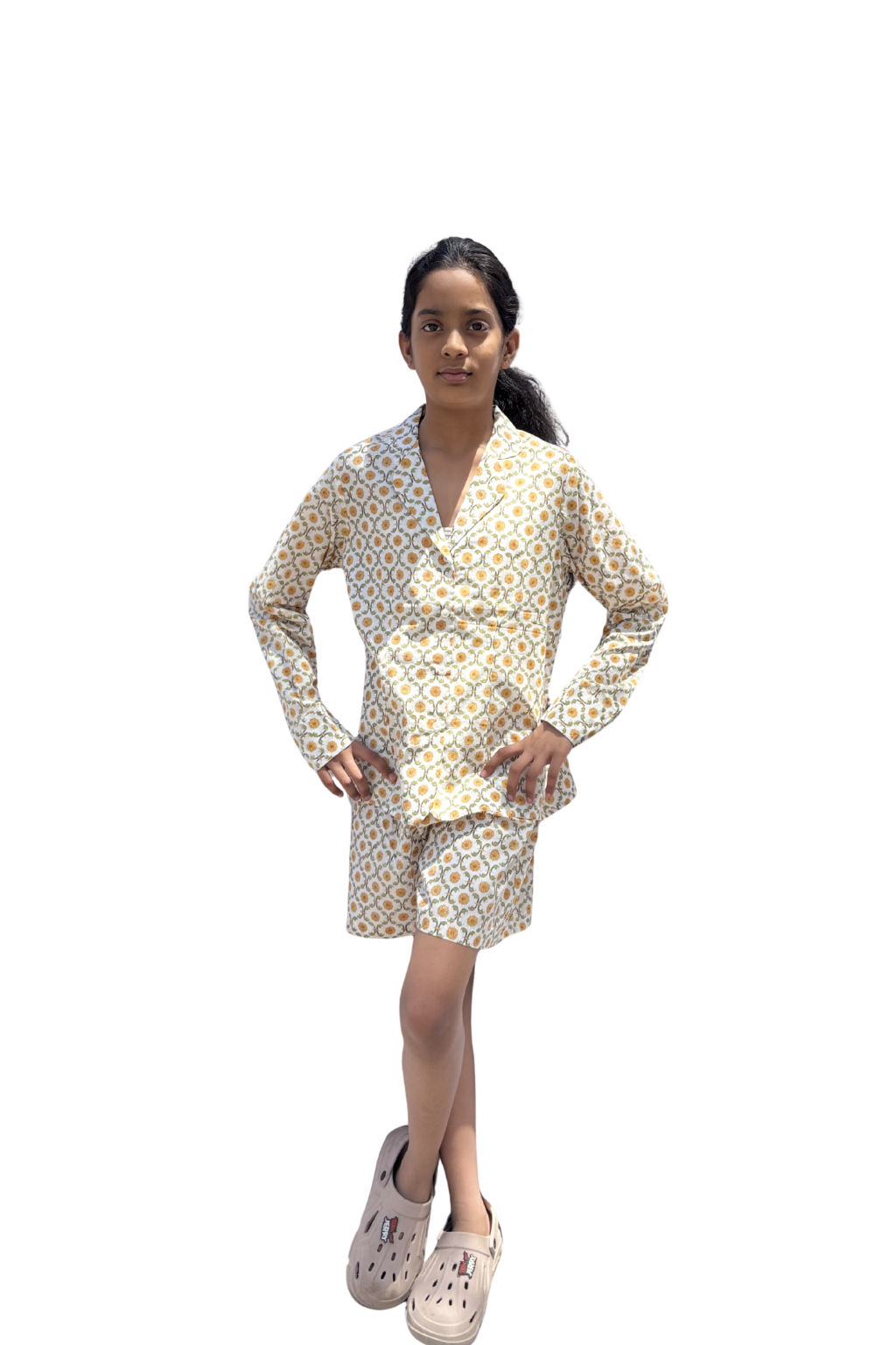 The 'Amber' Handblock Print Lounge Set | Cotton shorts set