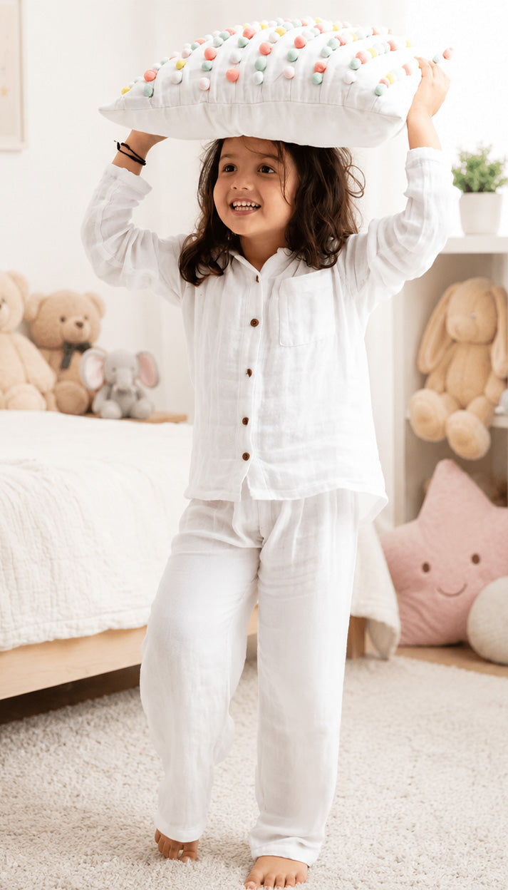 Kids Pure Organic Muslin Nightwear White
