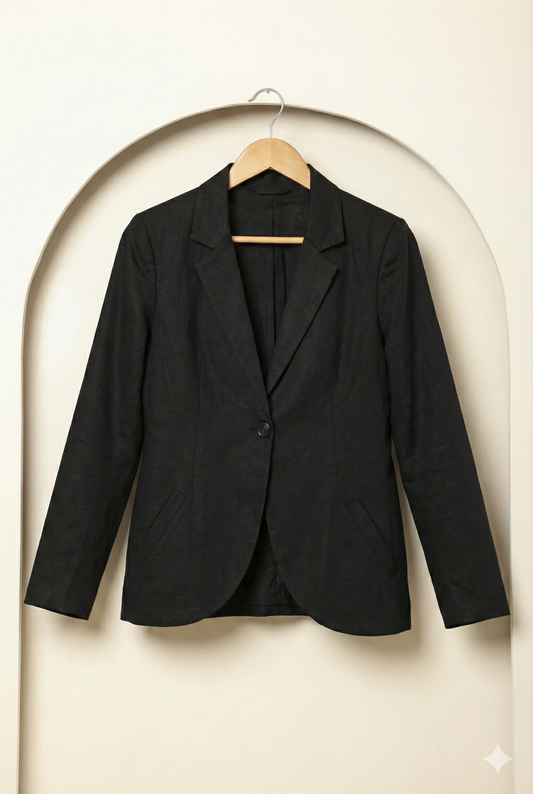Black Linen Cotton Blazer for Women – Premium Sustainable Power Look