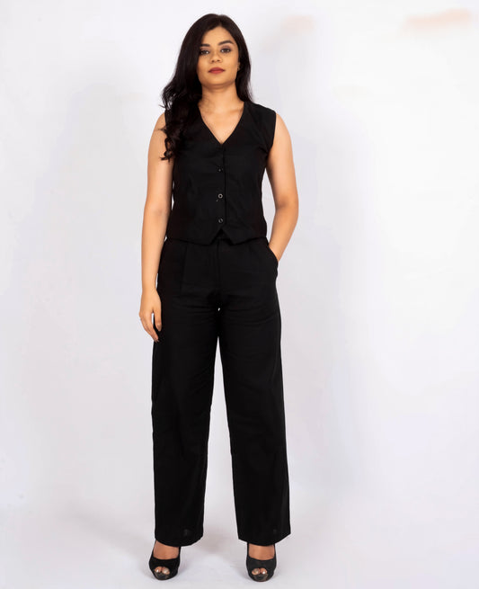 Black Linen Waistcoat Co-ord Set | Formal Office Wear