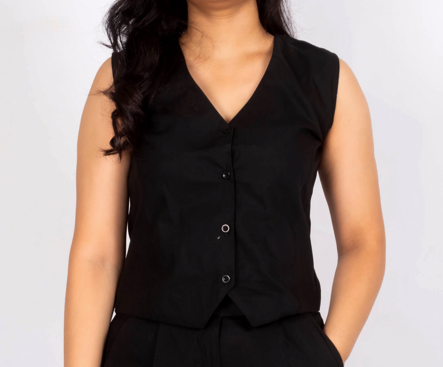 Black Linen Waistcoat Co-ord Set | Formal Office Wear
