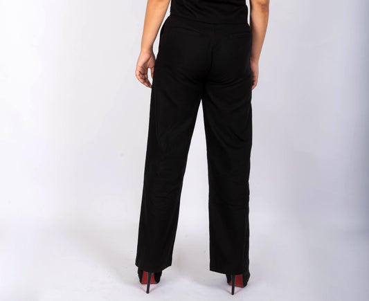Black Linen Cotton- Straight-Leg Pants