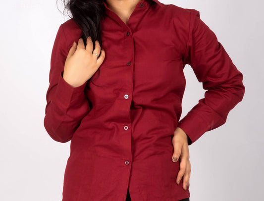 Crimson Red Classy Linen Shirt & Black Linen Office Pants – Women’s Premium Office Wear