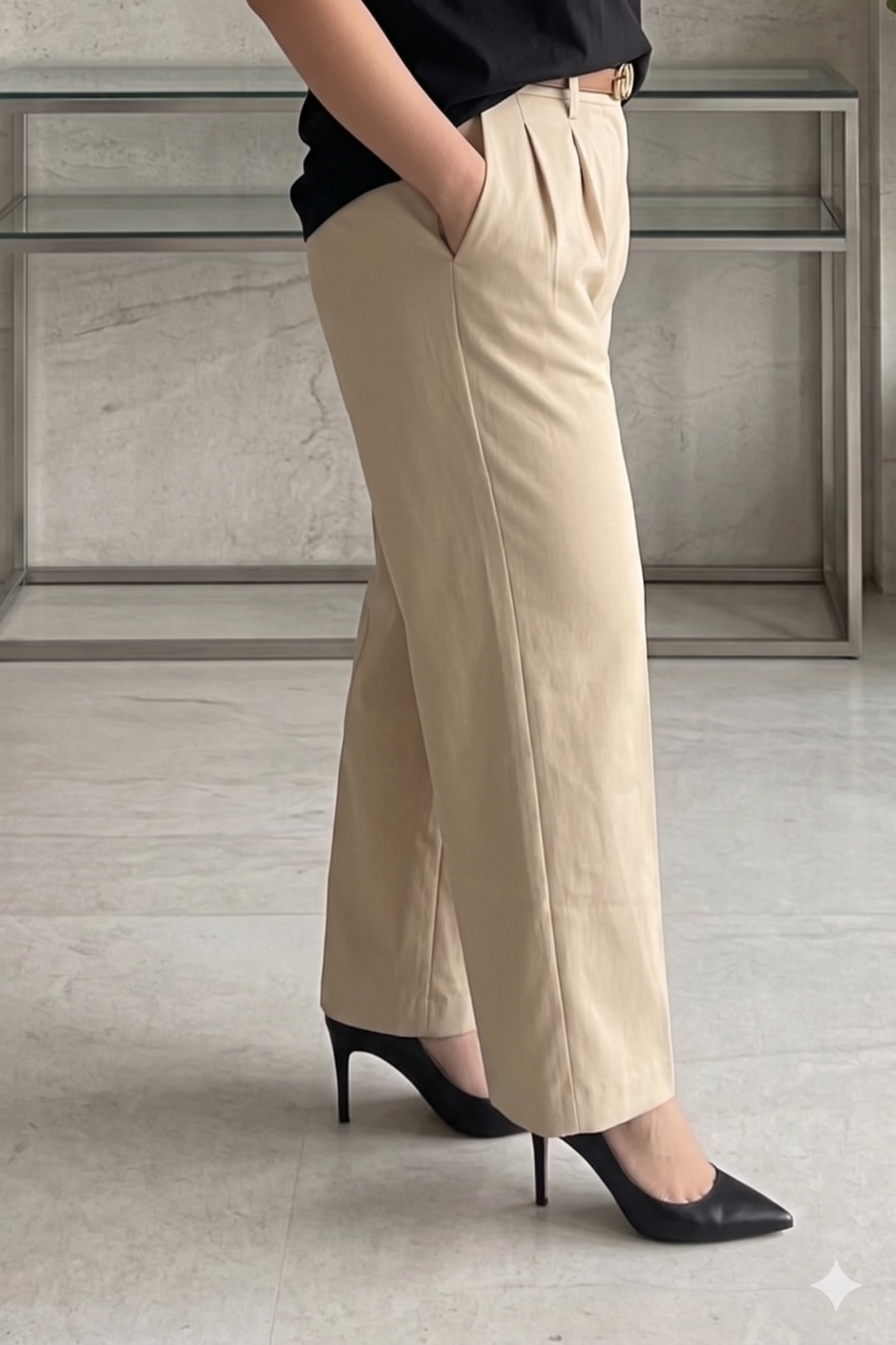 100% Cotton Staright leg beige pants
