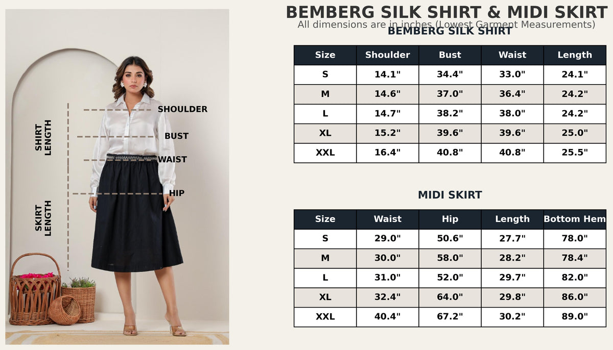 Bemberg Silk Shirt with Linen Cotton Skirt Belt set