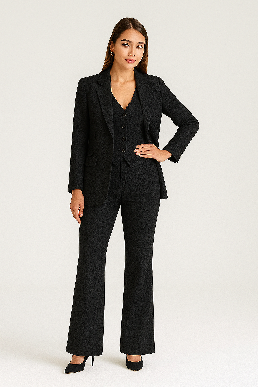 Black Linen Waistcoat Blazer Co-ord - Main Image