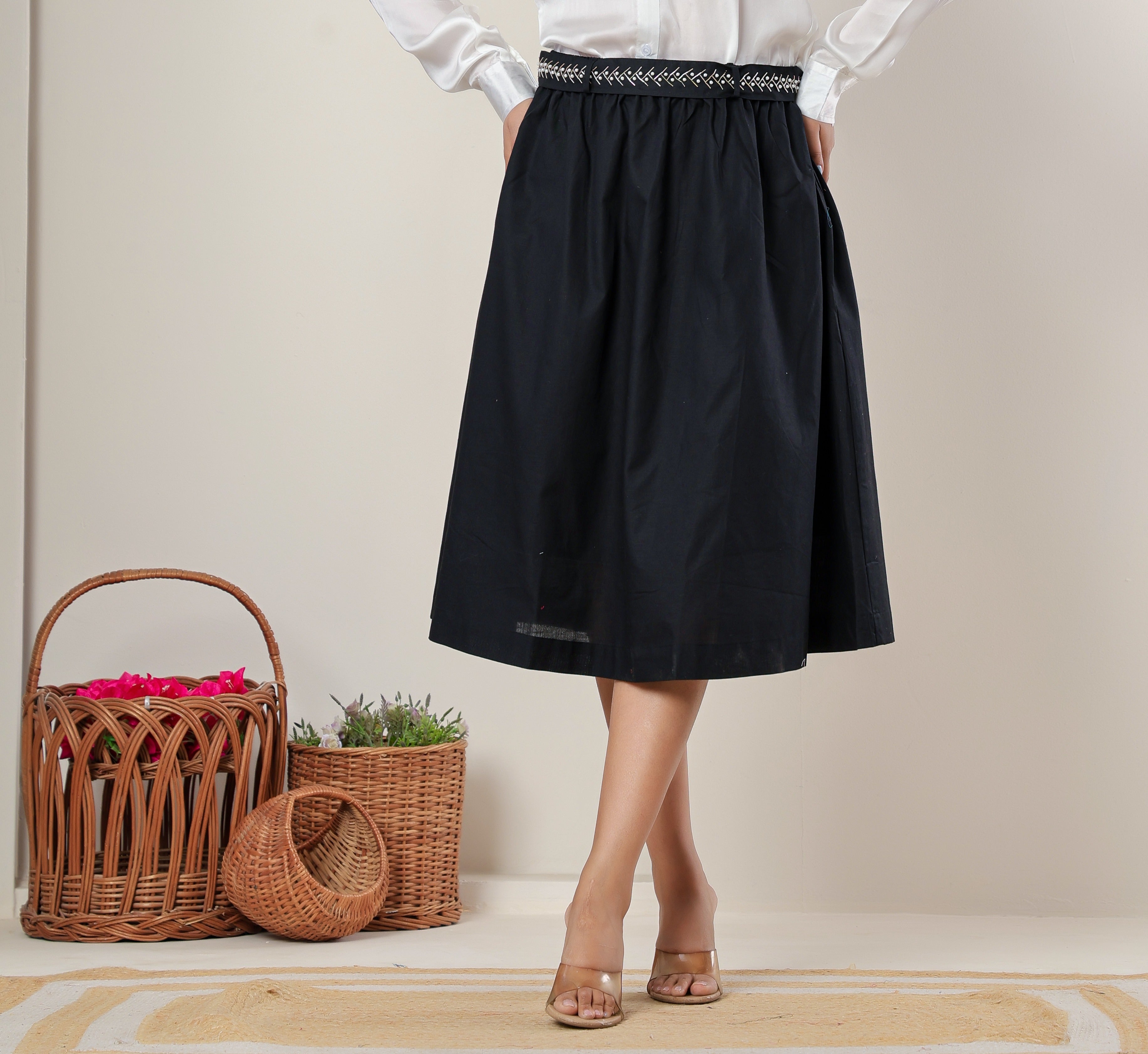 Linen Cotton Skirt Embelished Belt set
