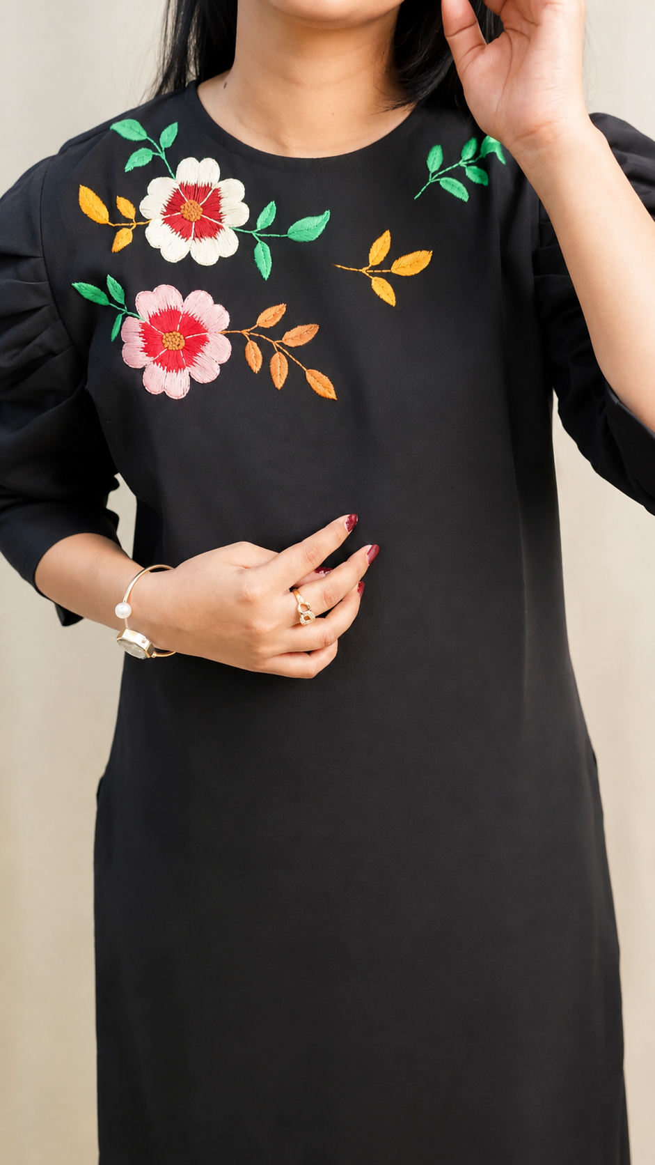 Embroidered Bishop Sleeve Linen Cotton Co-Ord Set