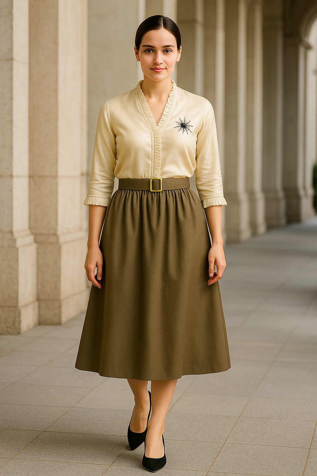Golden Hour Chanderi Top & Giza Cotton Belted Skirt Set – Artisanal Elegance for Modern Professionals