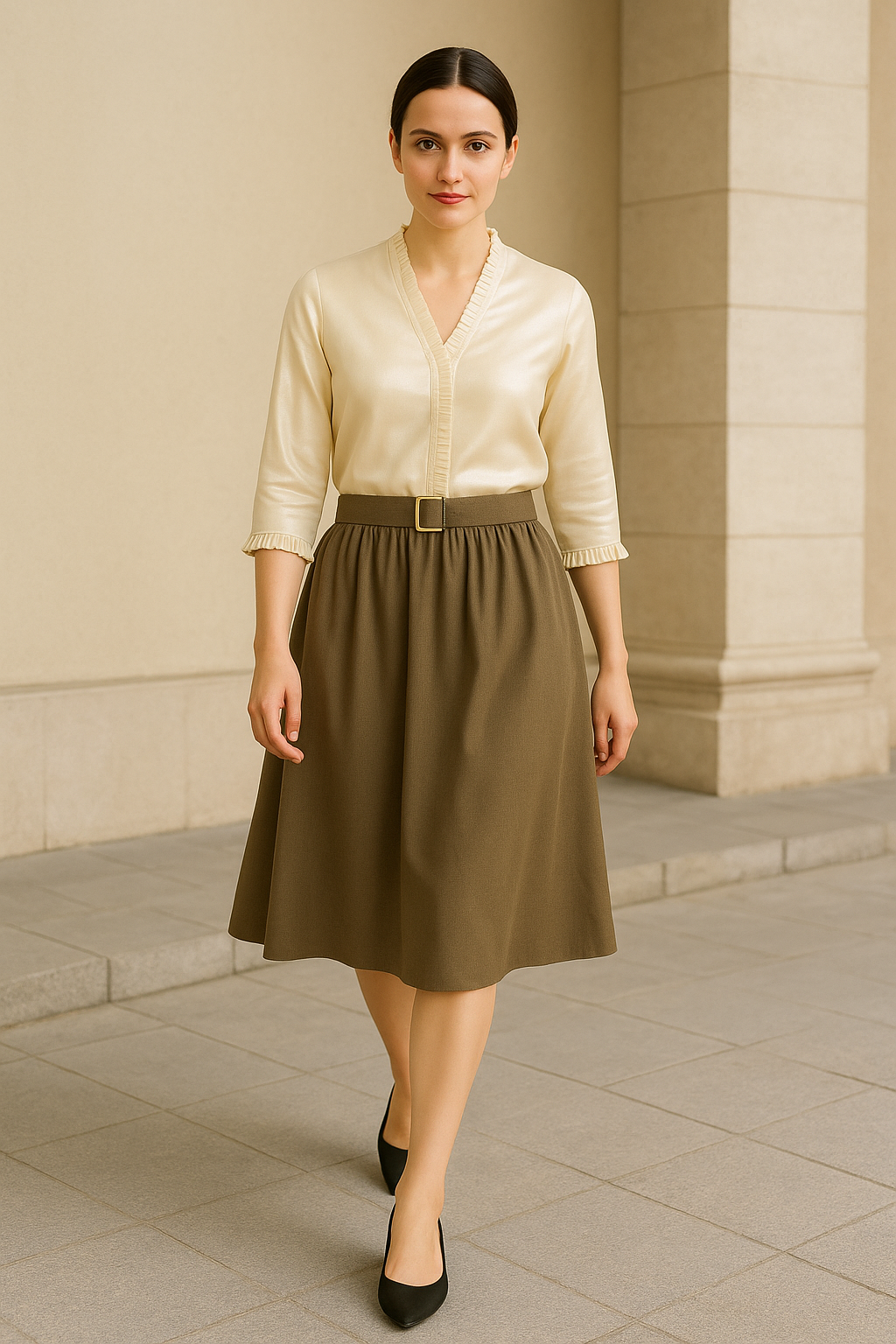 Golden Hour Chanderi Top & Giza Cotton Belted Skirt Set – Artisanal Elegance for Modern Professionals