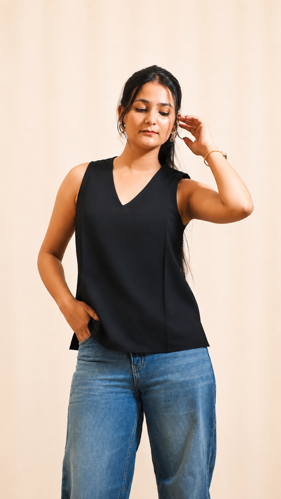 Women’s V-Neck black Pure Cotton Top- Soft & Breathable Summer Top
