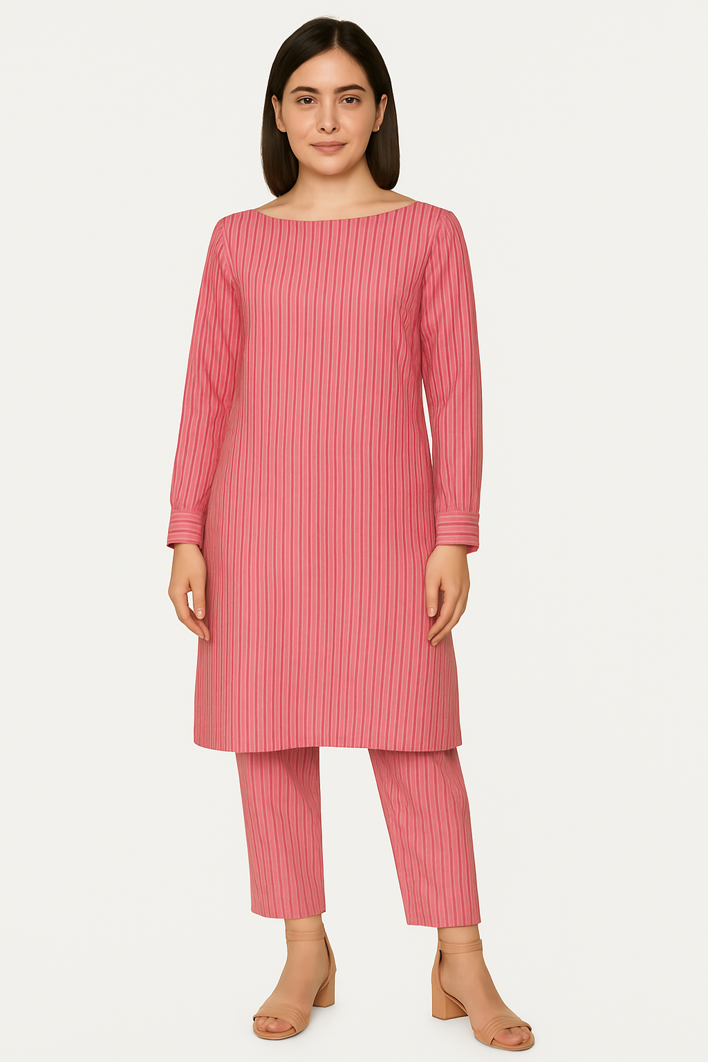 Blush Stripe Handloom Cotton Kurta Set – Light & Breezy Everyday Elegance