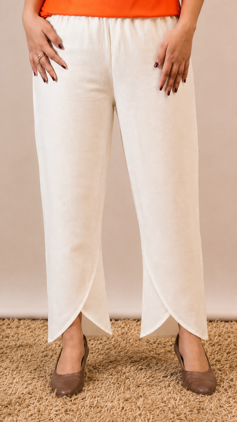 Chanderi Silk Ivory Tulip Pants