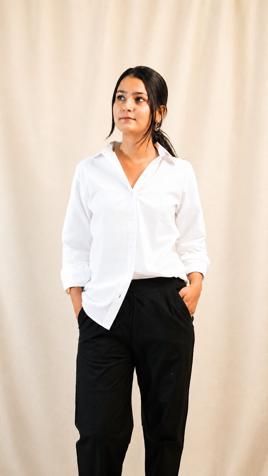 Heart Embroidered Collar| Classic White Linen-Cotton Shirt | Button-Up