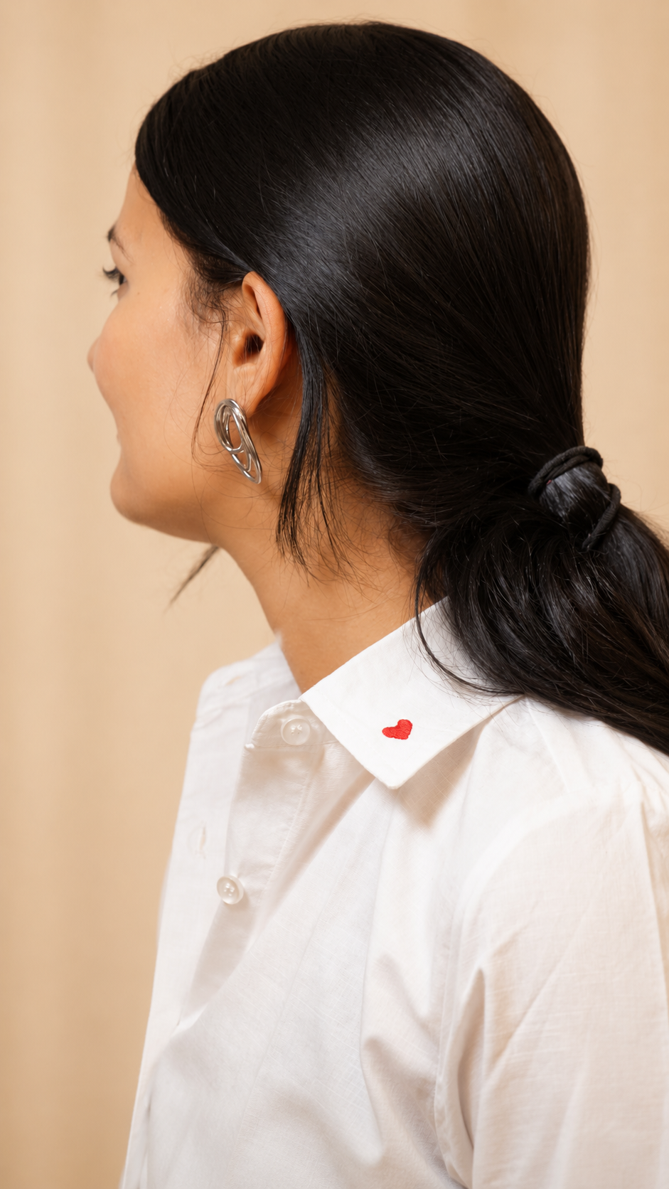 Heart Embroidered Collar| Classic White Linen-Cotton Shirt | Button-Up