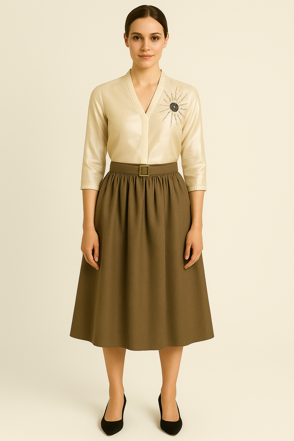 Golden Hour Chanderi Top & Giza Cotton Belted Skirt Set – Artisanal Elegance for Modern Professionals
