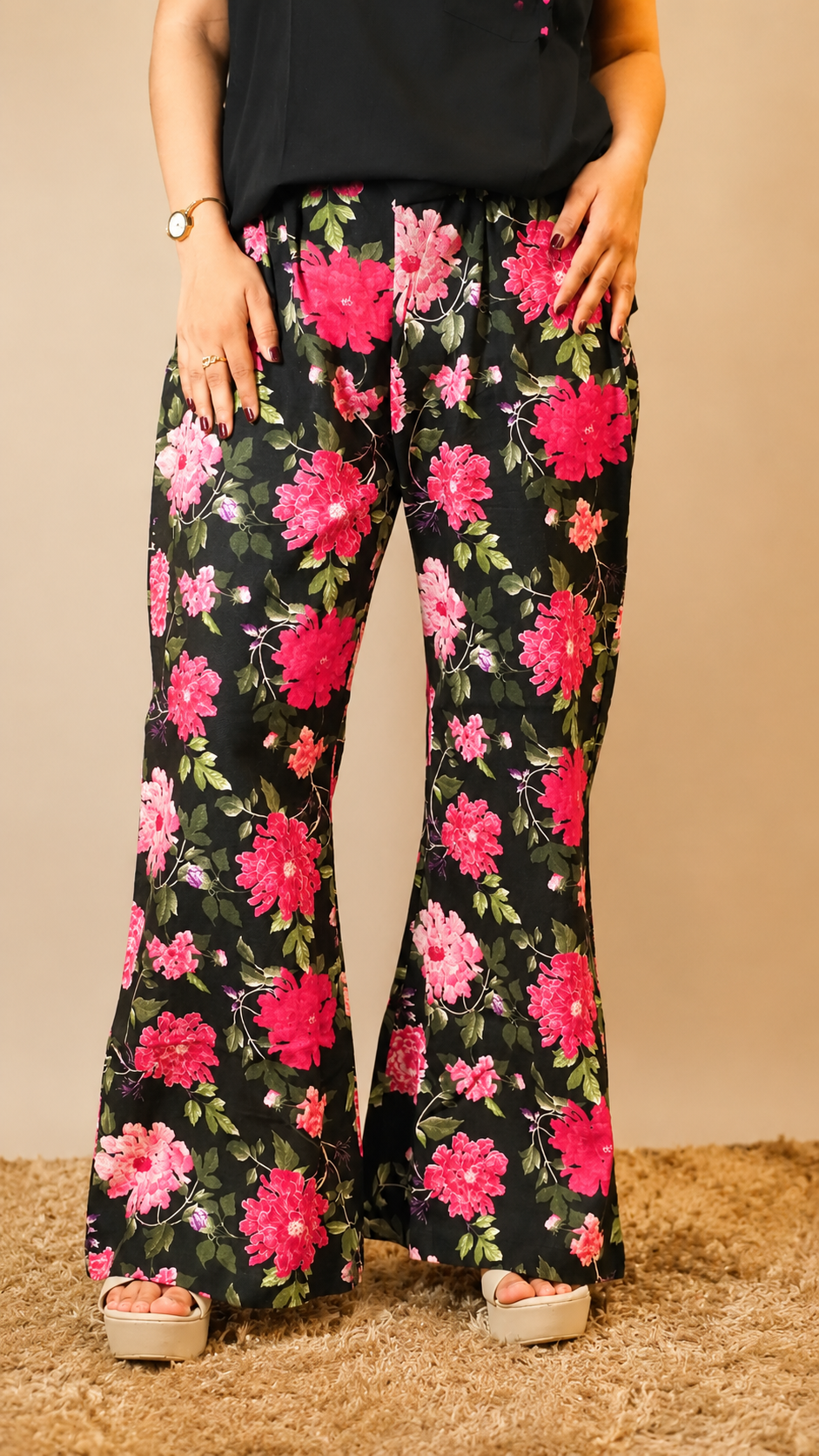 Floral Linen-Cotton Straight Pants