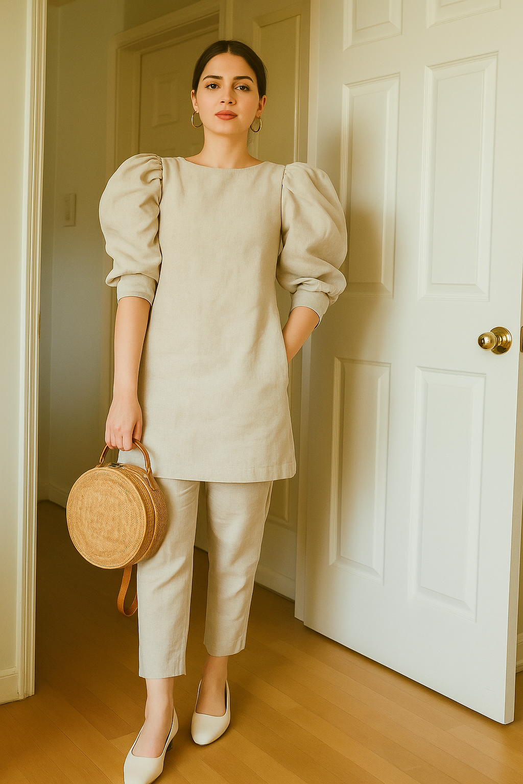 Maroon Puff Sleeve Co-Ord Set – Statement Style in Sustainable Linen