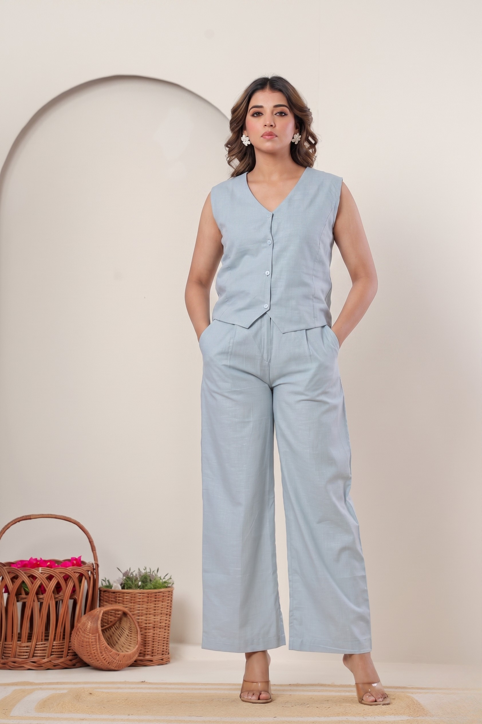 Cloud Grey Linen Waistcoat Co-ord Set