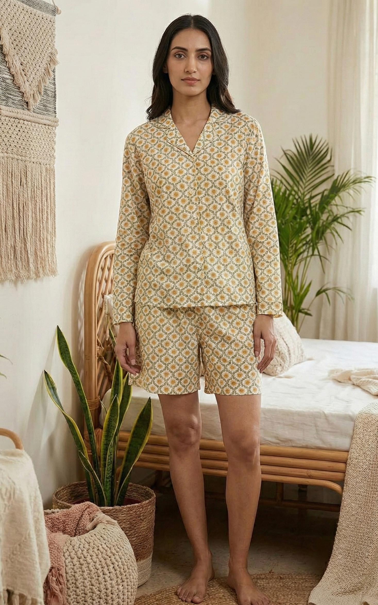 The 'Amber' Handblock Print Lounge Set | Cotton shorts set