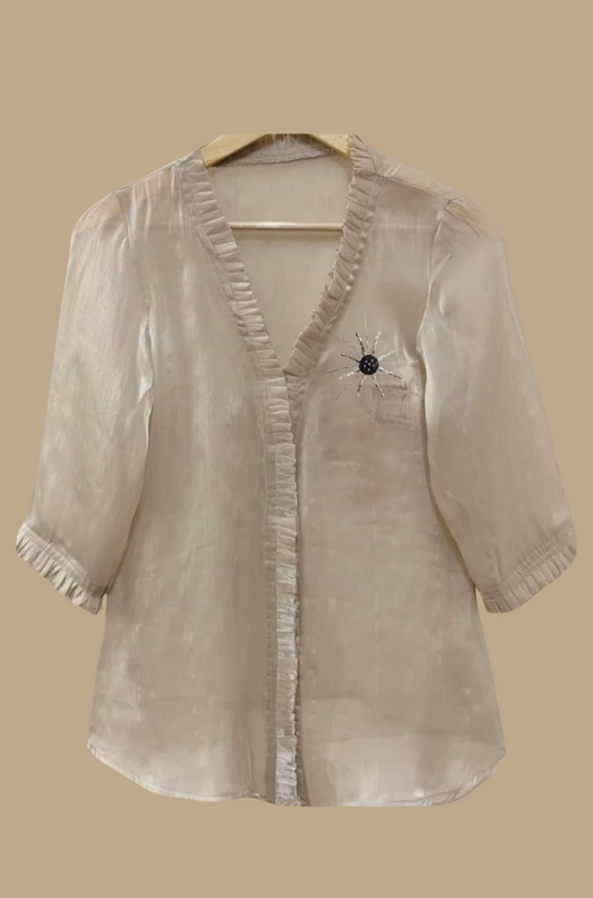 Embellished Ivory Grace Chanderi Silk top