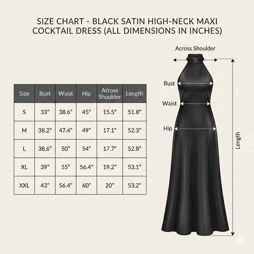Black Satin High-Neck Maxi Cocktail Dress