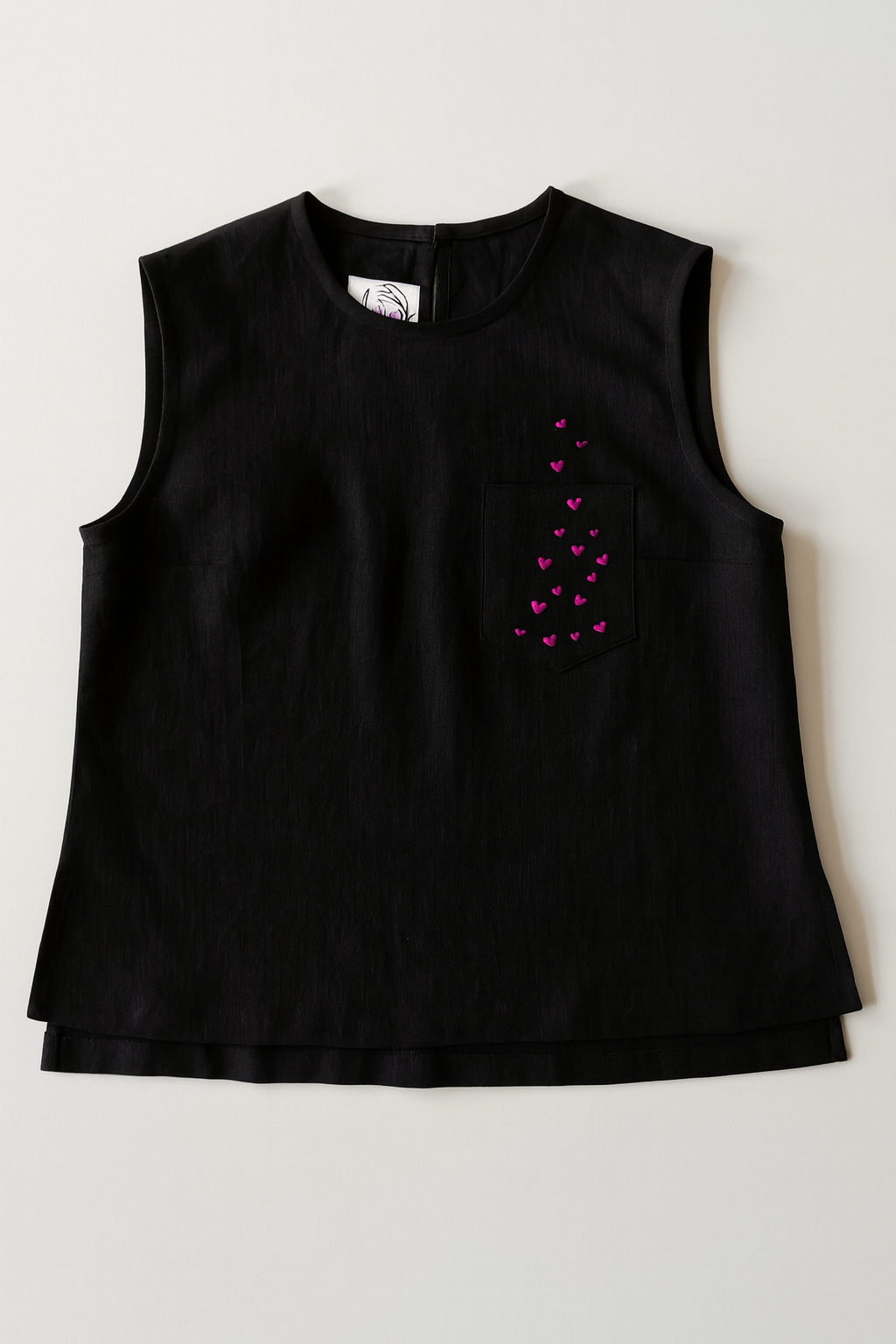 Black Heart Embroidery Pure Cotton Top