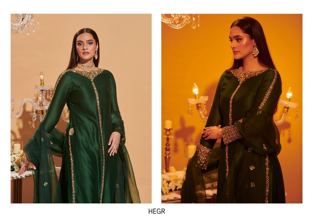 Bottle Green Silk Kurta Set with Zari Detailing and Heavy Dupatta | Satvik Style