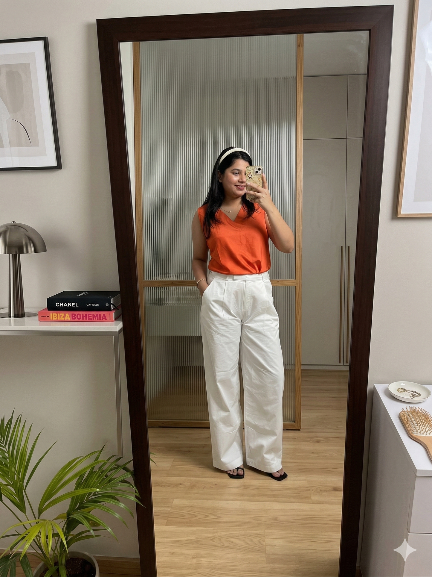 Sunkissed Orange Ombre Satin Top with Linen Cotton White Pant | Premium Soft Shine