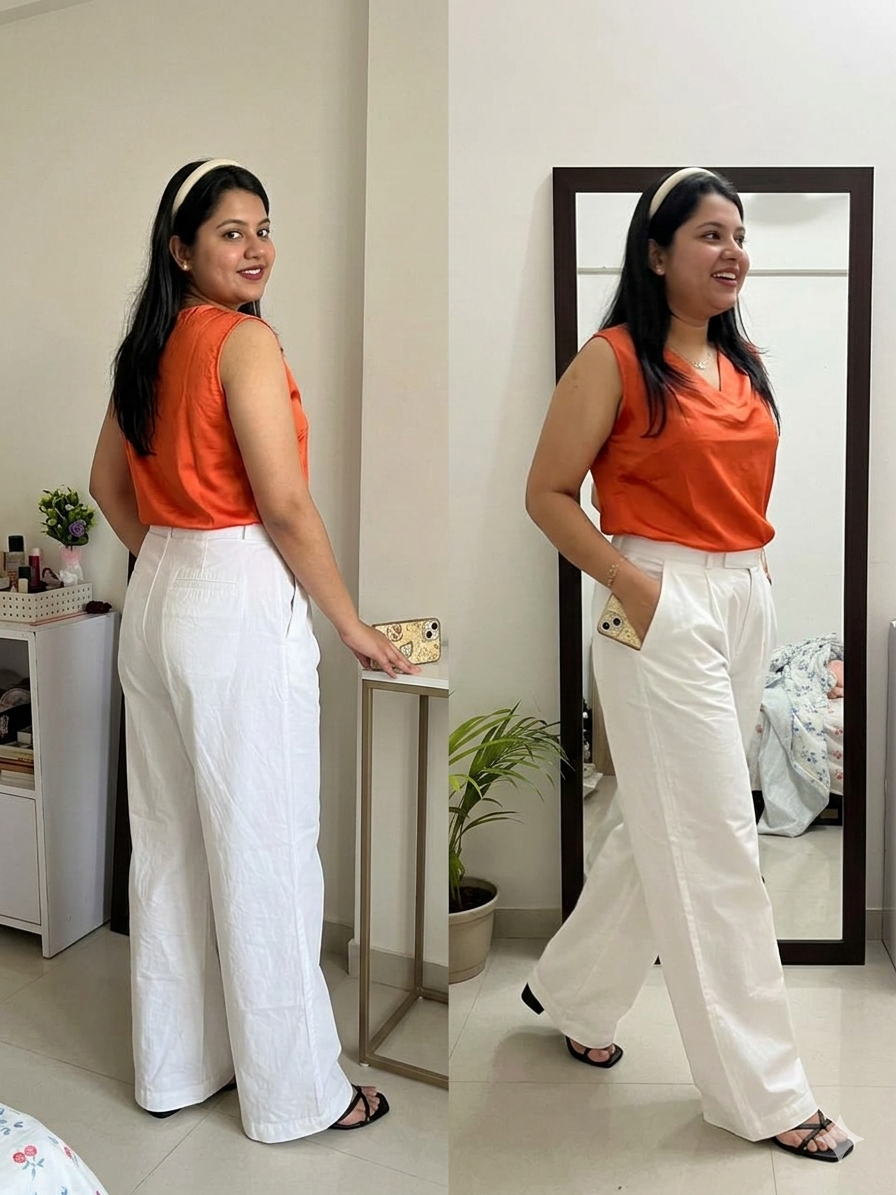 Sunkissed Orange Ombre Satin Top with Linen Cotton White Pant | Premium Soft Shine