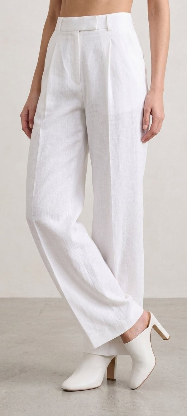 White Linen Cotton- Straight-Leg Pants