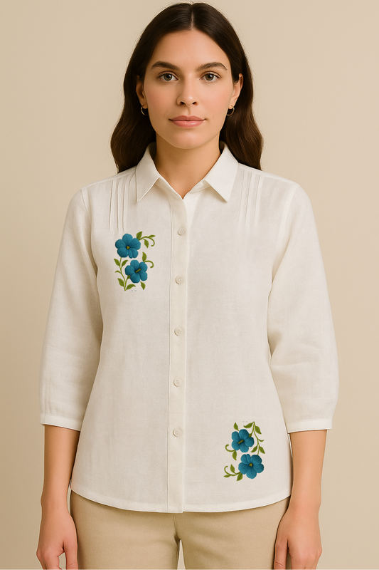 Sustainable White Linen Embroidered Shirt | Work to Weekend Style"