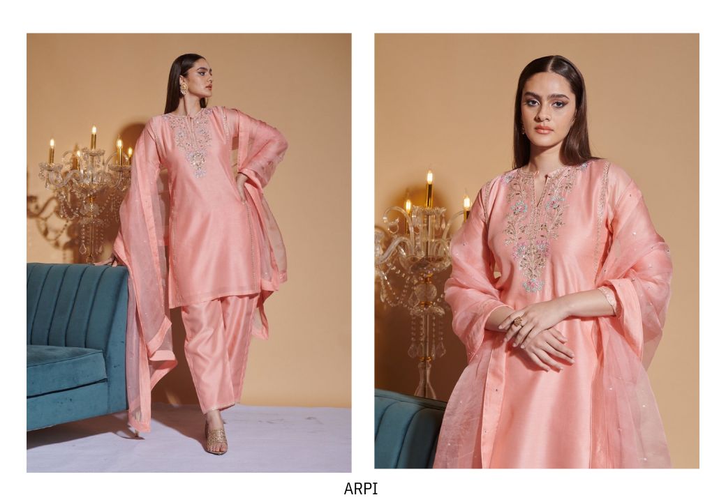 Peach Glow Chanderi Silk Kurta Set with Hand Embroidery & Organza Dupatta | Satvik Style