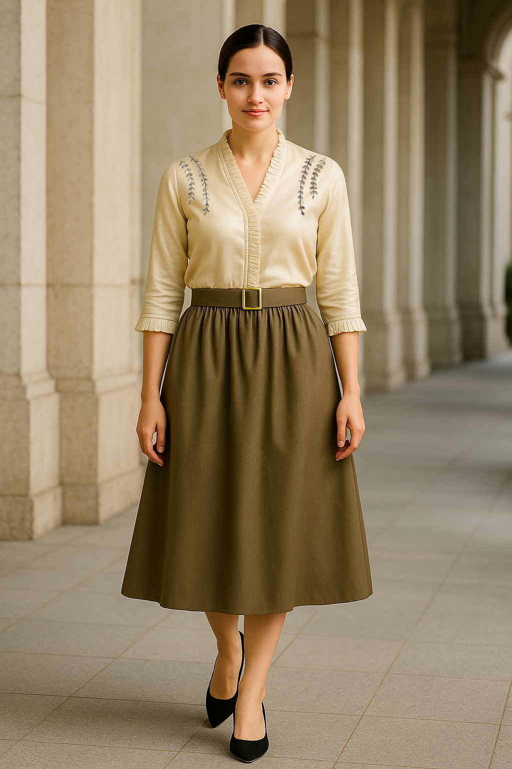 Golden Hour Chanderi Top & Giza Cotton Belted Skirt Set – Artisanal Elegance for Modern Professionals