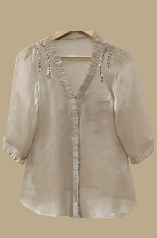 Embellished Ivory Grace Chanderi Silk top