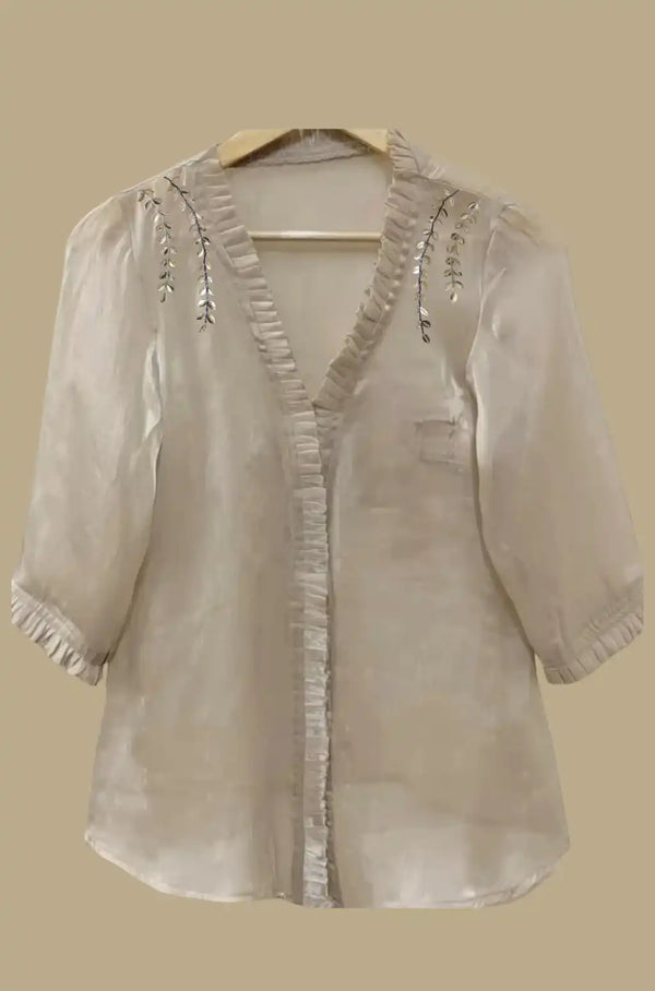 Embellished Ivory Grace Chanderi Silk top