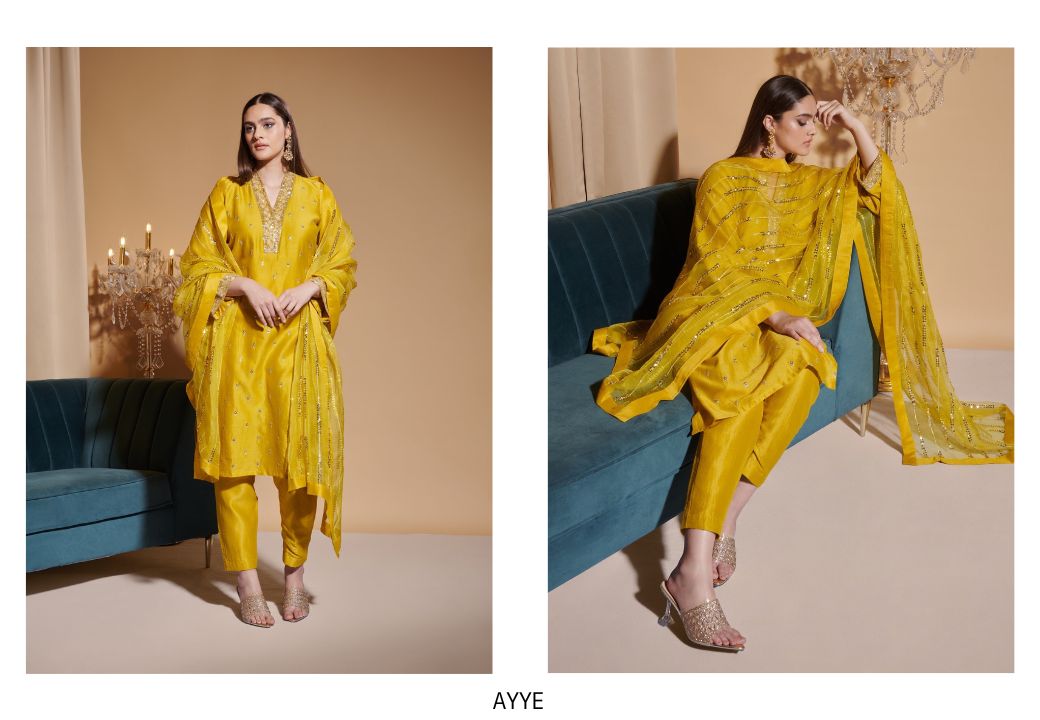 Sunlit Mustard Chanderi Silk Kurta Set with Gold Zari & Sequin Embroidery | Satvik Style