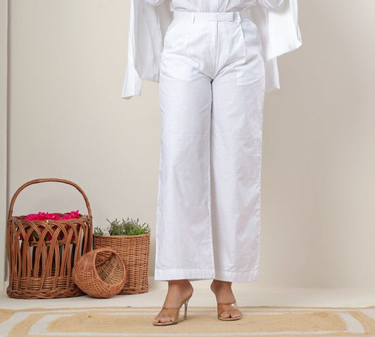 White Linen Cotton- Straight-Leg Pants