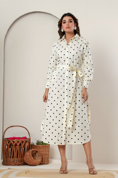 Crème Polka Dot Cotton Shirt Dress