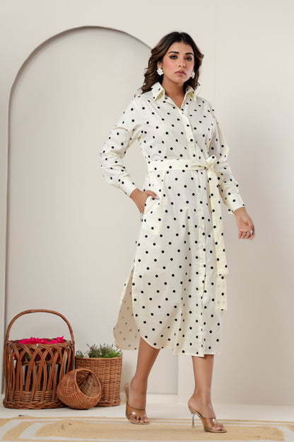 Crème Polka Dot Cotton Shirt Dress