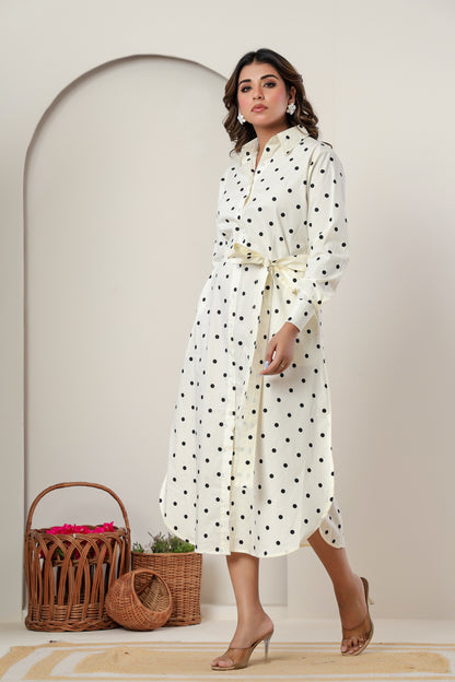 Crème Polka Dot Cotton Shirt Dress