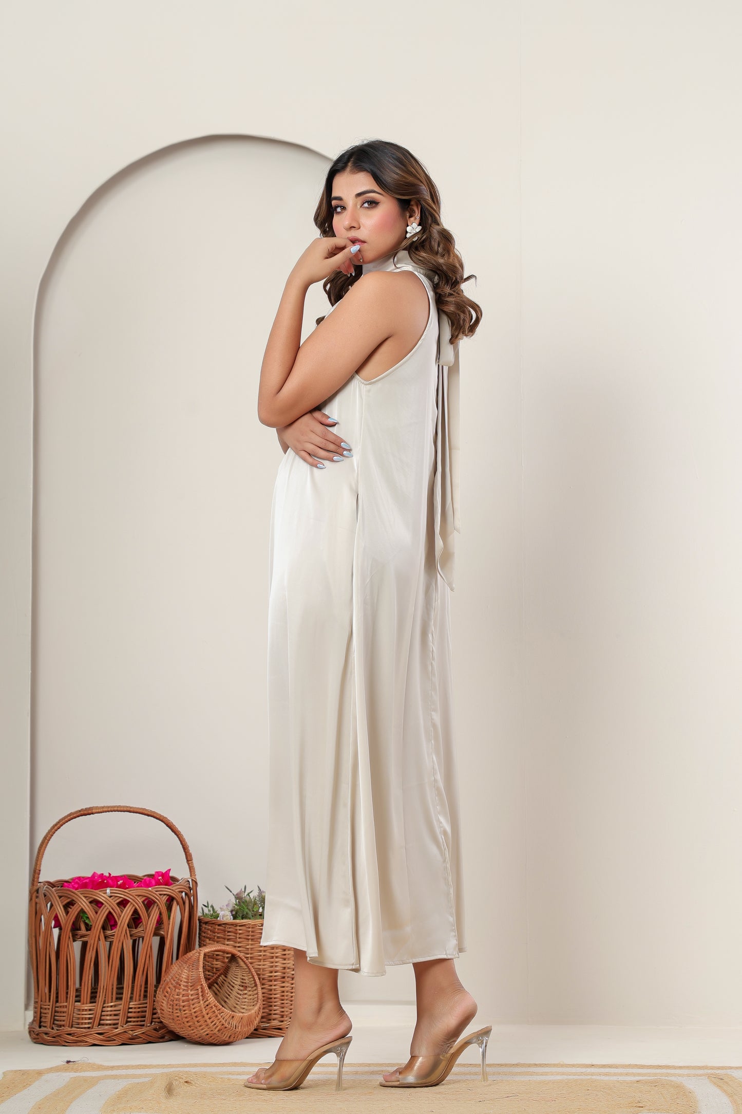 Premium Light Beige Taupe Satin High-Neck Maxi Dress | Women’s Formal & Cocktail Outfit (Copy)