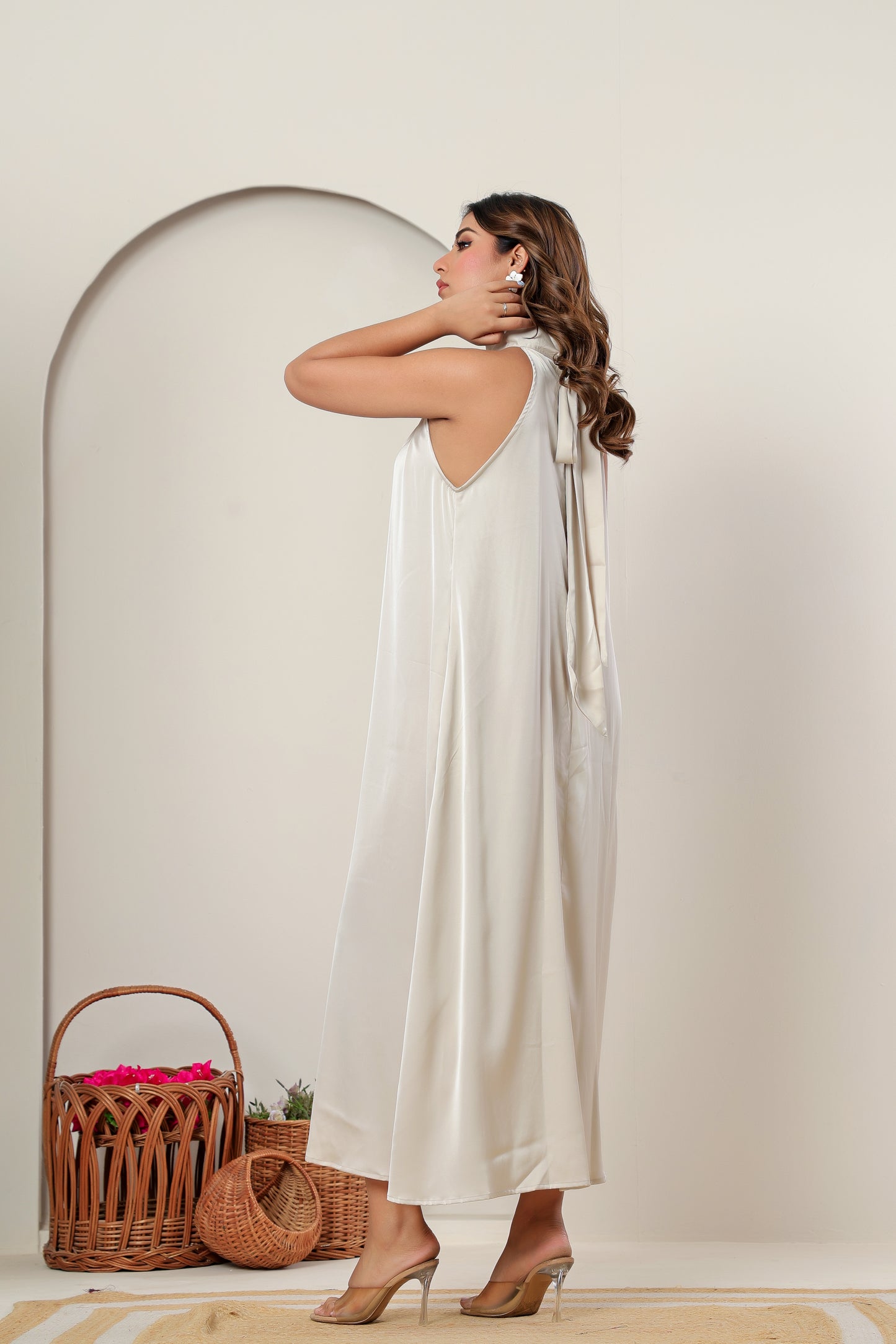 Premium Light Beige Taupe Satin High-Neck Maxi Dress | Women’s Formal & Cocktail Outfit (Copy)